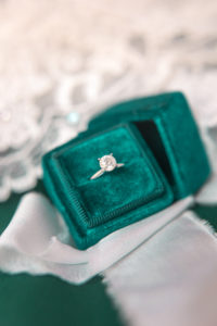 Summer Frederick Maryland Wedding Bridal details with emerald green Mrs Box
