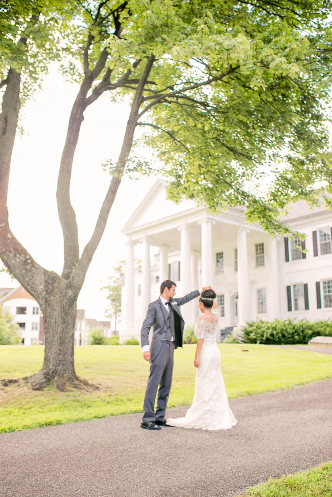 romantic portraits of the bride and groom for a summer Frederick Maryland Wedding at Prospect Hall Mansion 