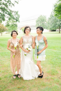US Naval Wedding in Annapolis Maryland in August for a 1920's themed wedding. Bride and bridesmaids portrait