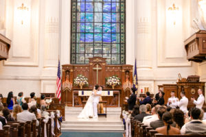 US Naval Wedding in Annapolis Maryland in August for a 1920's themed wedding. First Kiss in USNA Chapel