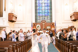 US Naval Wedding in Annapolis Maryland in August for a 1920's themed wedding. Ceremony in USNA Chapel