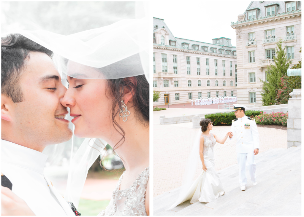 An August USNA wedding with a first look by the Rotunda