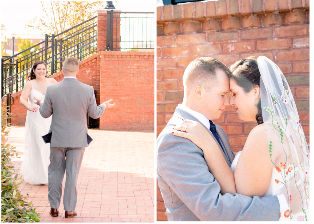 A fall wedding in downtown Frederick with a first look by Carroll Creek